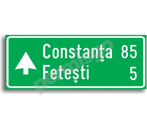 Semnul de circulație „Confirmarea direcției de mers pe autostradă spre localități mai importante și distanțele până la acestea”